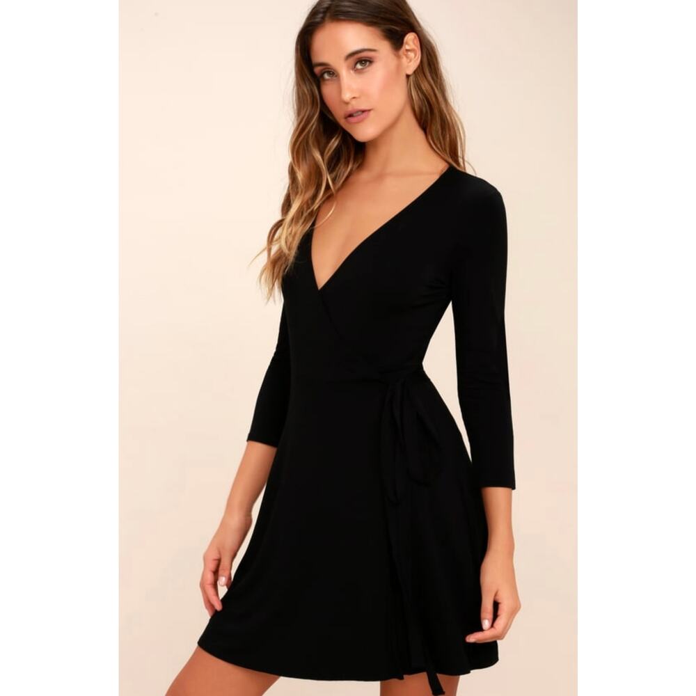 Lulus Twirl-Worthy Black Wrap Dress Black Size M
